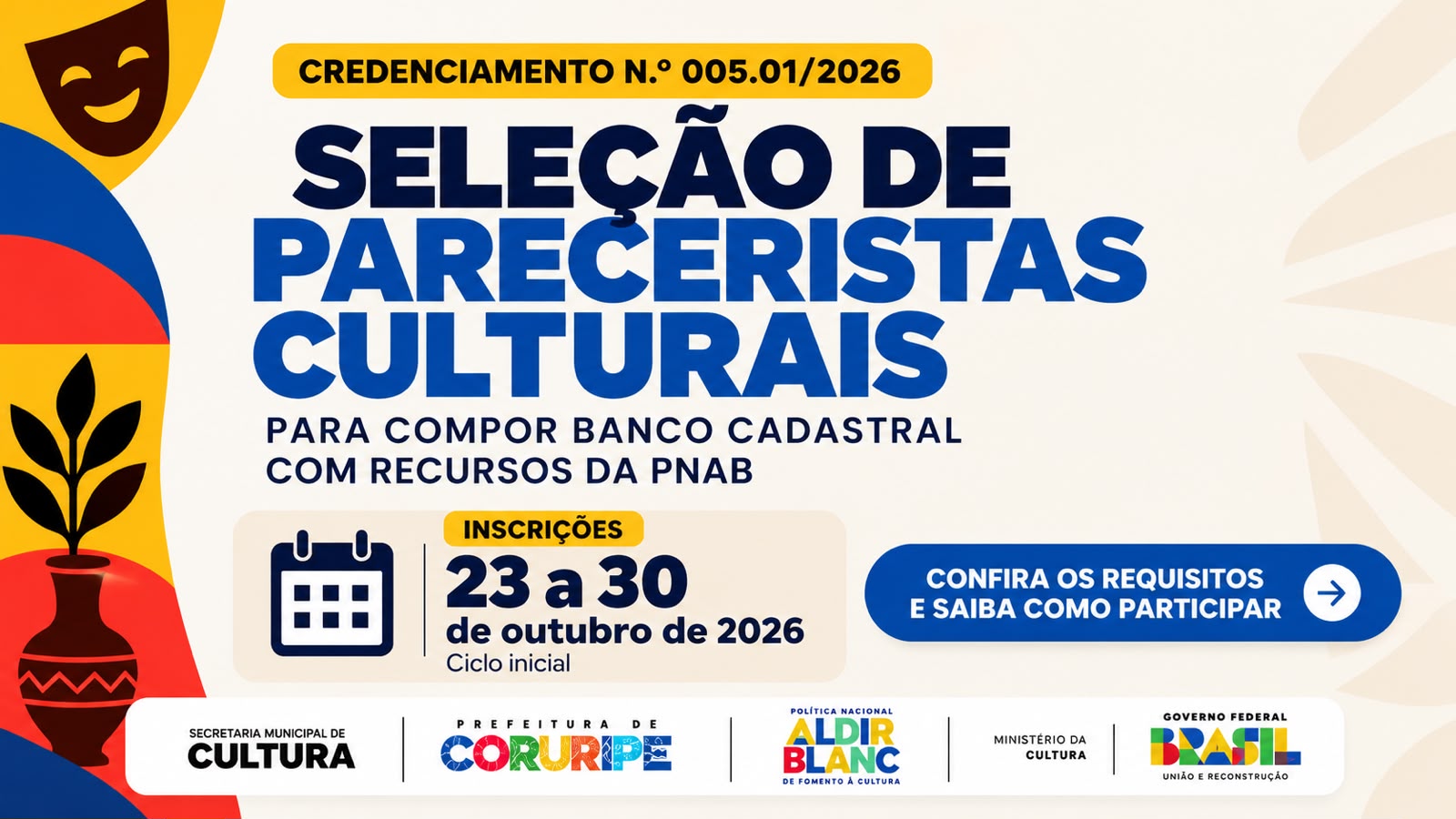 Inscrições para seleção de pareceristas culturais em Coruripe seguem até 30 de outubro